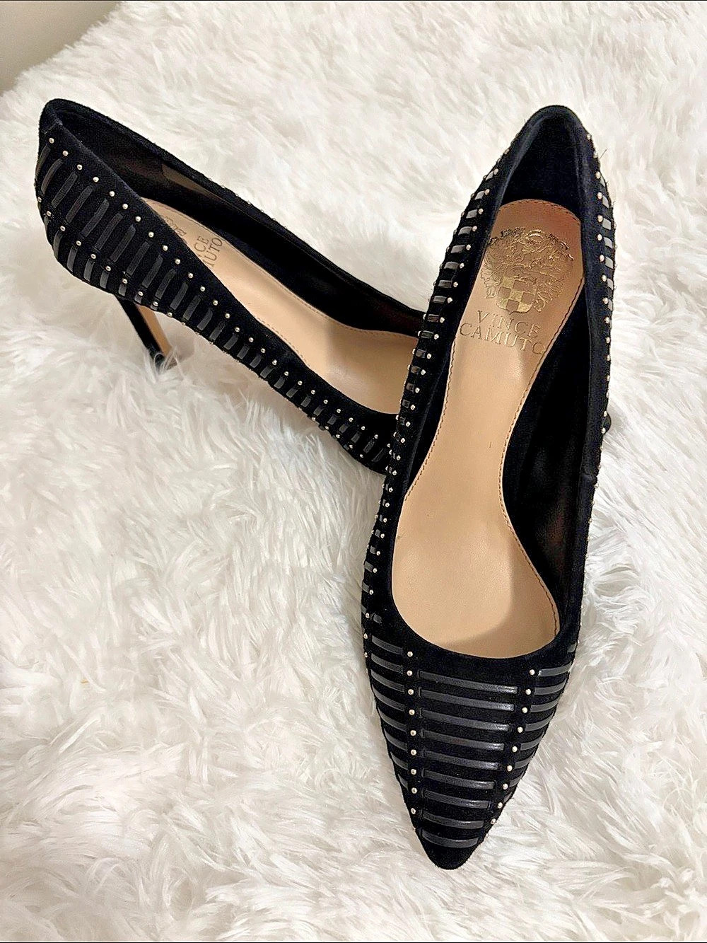 Vince Camuto Hally Studded Pointed-Toe Pump Black Heels